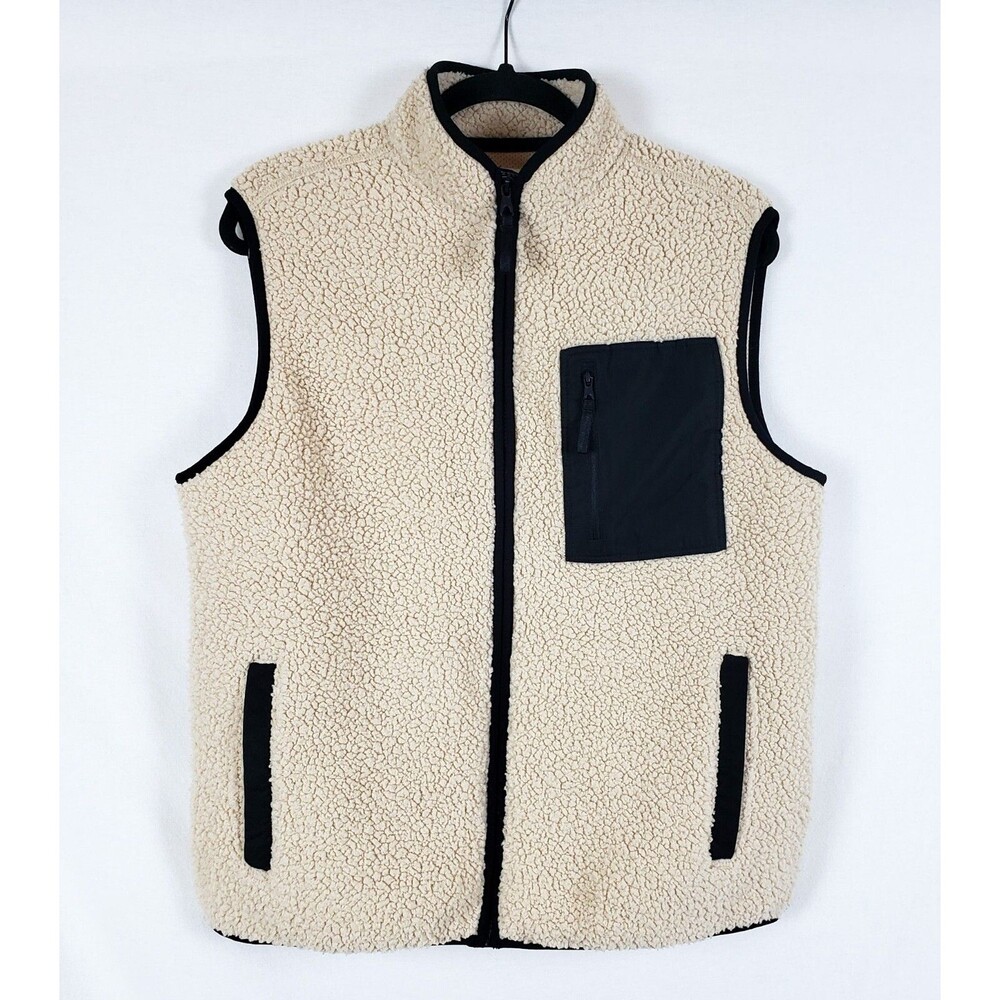 Old Navy Gorpcore Sherpa Fleece Vest Mens S Outdoor Utility Hiking Camping Cream